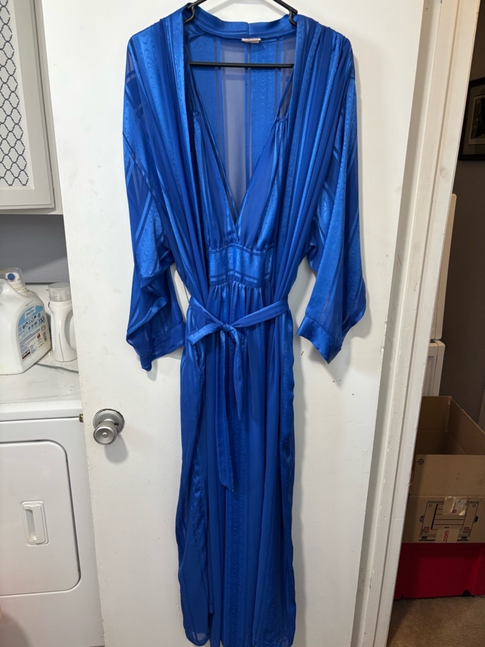 VINTAGE PRIVATE MOMENTS BLUE SHEER MAXI SET ROBE & NIGHT GOWN SIZE L